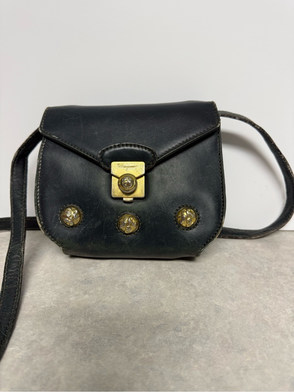 Vintage Salvatore Ferragamo Leather Crossbody Bag Gold Hardware Restoration Fix